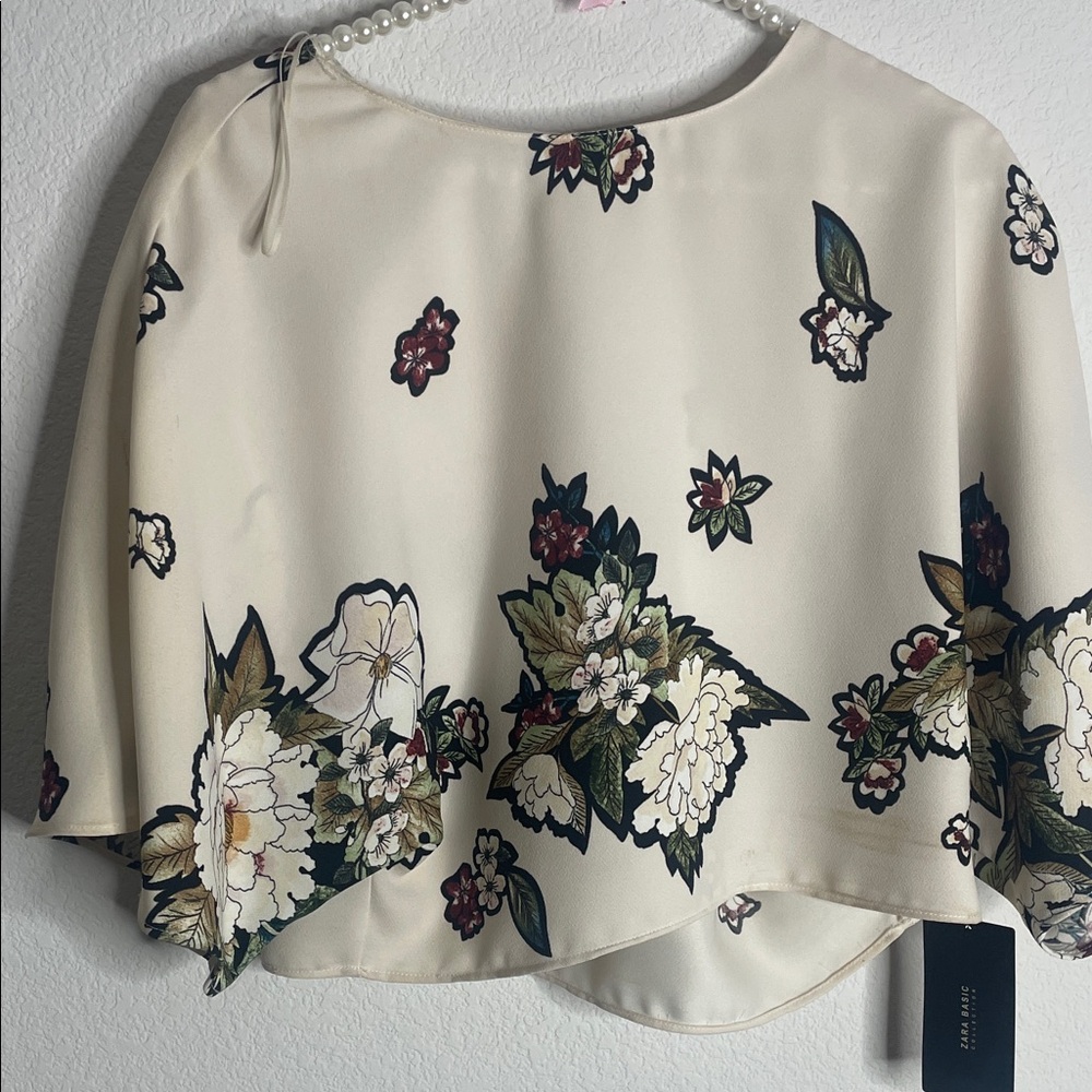 Zara Ivory Floral Print Blouse